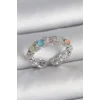 Pirinç Gümüş Renk Renkli Mineli Ayarlanabilir Kadın Yüzük