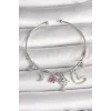 Pirinç Gümüş Renk Sallantı Zirkon Taşlı Gezegen Figür Kalp Detay Charm Kadın Bileklik