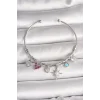 Pirinç Gümüş Renk Sallantı Zirkon Taşlı Kutup Yıldız Figür Kalp Detay Charm Kadın Bileklik