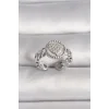 Pirinç Gümüş Renk Zincir Model Zirkon Taşlı Kalp Model Kadın Yüzük