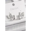 Pirinç Gümüş Renk Zirkon Taş Detaylı Beyaz Sedefli Kelebek Model Kadın Küpe