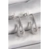 Pirinç Gümüş Renk Zirkon Taşlı Çengelli İğne Model Kadın Küpe