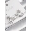 Pirinç Gümüş Renk Zirkon Taşlı Çiçek Model Kadın Küpe