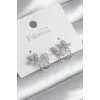 Pirinç Gümüş Renk Zirkon Taşlı Çiçek Model Kadın Küpe