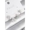 Pirinç Gümüş Renk Zirkon Taşlı Çiçek Tasarım Kadın Küpe
