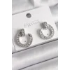 Pirinç Gümüş Renk Zirkon Taşlı Çivi Halka Model Kadın Küpe