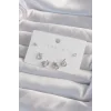 Pirinç Gümüş Renk Zirkon Taşlı Damla Model Küpe Seti