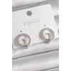 Pirinç Gümüş Renk Zirkon Taşlı Halka Model Kadın Küpe