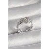 Pirinç Gümüş Renk Zirkon Taşlı Kalp Model Kadın Yüzük