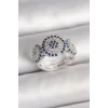 Pirinç Gümüş Renk Zirkon Taşlı Nazar Boncuk Model Ayarlanabilir Kadın Yüzük