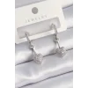 Pirinç Gümüş Renk Zirkon Taşlı Sallantı Kalp Model Kadın Küpe