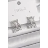 Pirinç Gümüş Renk Zirkon Taşlı X Model Sallantı Detay Kadın Küpe