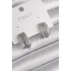 Pirinç Gümüş Renk Zirkon Taşlı Yarım Halka Model Kadın Küpe