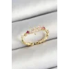 Pirinç Papatya Figürlü Zirkon Taşlı Gold Renk Ayarlanabilir Kadın Yüzük
