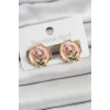 Pirinç Pembe Mineli Çiçek Figürlü Sanatsal Portre Model Gold Renk Kadın Küpe
