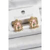 Pirinç Pembe Mineli Sanatsal Portre Model Gold Renk Kadın Küpe