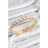 Pirinç Pembe Zirkon Taşlı Kare Model Gold Renk Lastikli Kadın Bileklik