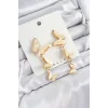 Pirinç Sedef Sallantılı Mermer Desenli Kelebek Model Gold Renk Vintage Kadın Küpe