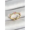 Pirinç Sıralı Kalp Figürlü Zirkon Taşlı Gold Renk Ayarlanabilir Kadın Yüzük