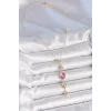 Pirinç Zincir Gold Renk Pembe Zirkon Taşlı Y Kolye