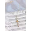 Pirinç Zincir Kehribar Sarı Gold Renk  Zirkon Taşlı Y Kolye