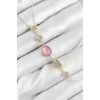 Pirinç Zincir Pembe Gold Renk Zirkon Taşlı Y Kolye