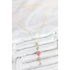 Pirinç Zincir Pembe Gold Renk Zirkon Taşlı Y Kolye