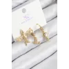 Pirinç Zirkon Taşlı 3lü Kuş Model Gold Renk Kadın Küpe