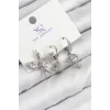 Pirinç Zirkon Taşlı 3lü Kuş Model Gümüş Renk Kadın Küpe
