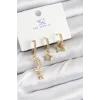 Pirinç Zİrkon Taşlı Ay Ve Hilal Model Gold Renk 3lü Kadın Küpe