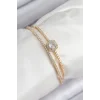 Pirinç Zirkon Taşlı Baget Model Gold Renk Kadın Bileklik