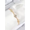 Pirinç Zirkon Taşlı Daire Model Gold Renk Asansörlü Kadın Bileklik