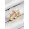 Pirinç Zirkon Taşlı Dikdörtgen Model Gold Renk Kadın Yüzük