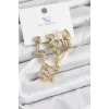 Pirinç Zİrkon Taşlı Geometrik Model Gold Renk 3lü Kadın Küpe