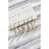 Pirinç Zirkon Taşlı İstiridye Balina Ve Yıldız Gold Renk 6lı Küpe Set