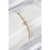 Pirinç Zirkon Taşlı Kalp Model Ezme Zincir Gold Renk Kadın Bileklik
