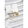 Pirinç Zİrkon Taşlı Kalp Model Gold Renk 3lü Kadın Küpe