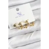 Pirinç Zİrkon Taşlı Kalp Model Gold Renk 3lü Kadın Küpe