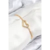 Pirinç Zirkon Taşlı Kalp Model Gold Renk Asansörlü Kadın Bileklik