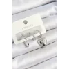 Pirinç Zirkon Taşlı Kalp Model Gümüş Renk 3lü Çift Kadın Küpe Set