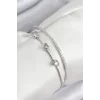 Pirinç Zirkon Taşlı Kalp Model Gümüş Renk Kadın Bileklik