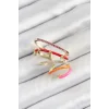 Pirinç Zirkon Taşlı Kırmızı Turuncu Pembe Sıkıştırma Sağ Kıkırdak Gold Renk Kadın Küpe