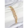 Pirinç Zirkon Taşlı Küba Zincir Model Gold Renk Kadın Bileklik