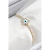 Pirinç Zirkon Taşlı Nazar Yıldız Model Gold Renk Asansörlü Kadın Bileklik