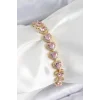 Pirinç Zirkon Taşlı Pembe Kalp Baget Model Gold Renk VIP Seri Kadın Bileklik