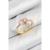 Pirinç Zirkon Taşlı Pembe Kalp Model Gold Renk Kadın Yüzük