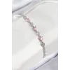Pirinç Zirkon Taşlı Pembe Kalp Model Gümüş Renk Kadın Bileklik