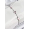 Pirinç Zirkon Taşlı Pembe Kalp Model Gümüş Renk Kadın Bileklik