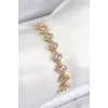 Pirinç Zirkon Taşlı Pembe Yonca Baget Model Gold Renk VIP Seri Kadın Bileklik