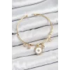 Pirinç Zirkon Taşlı Pusula Model Gold Renk Charm Bileklik